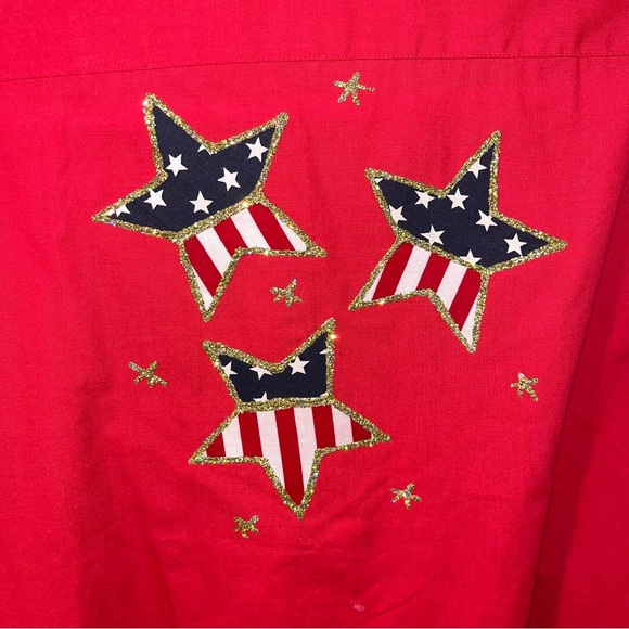 Lucasini Men's Shirt 17.5 32-33 L/S Hidden Button Up American flag stars red - Picture 4 of 5